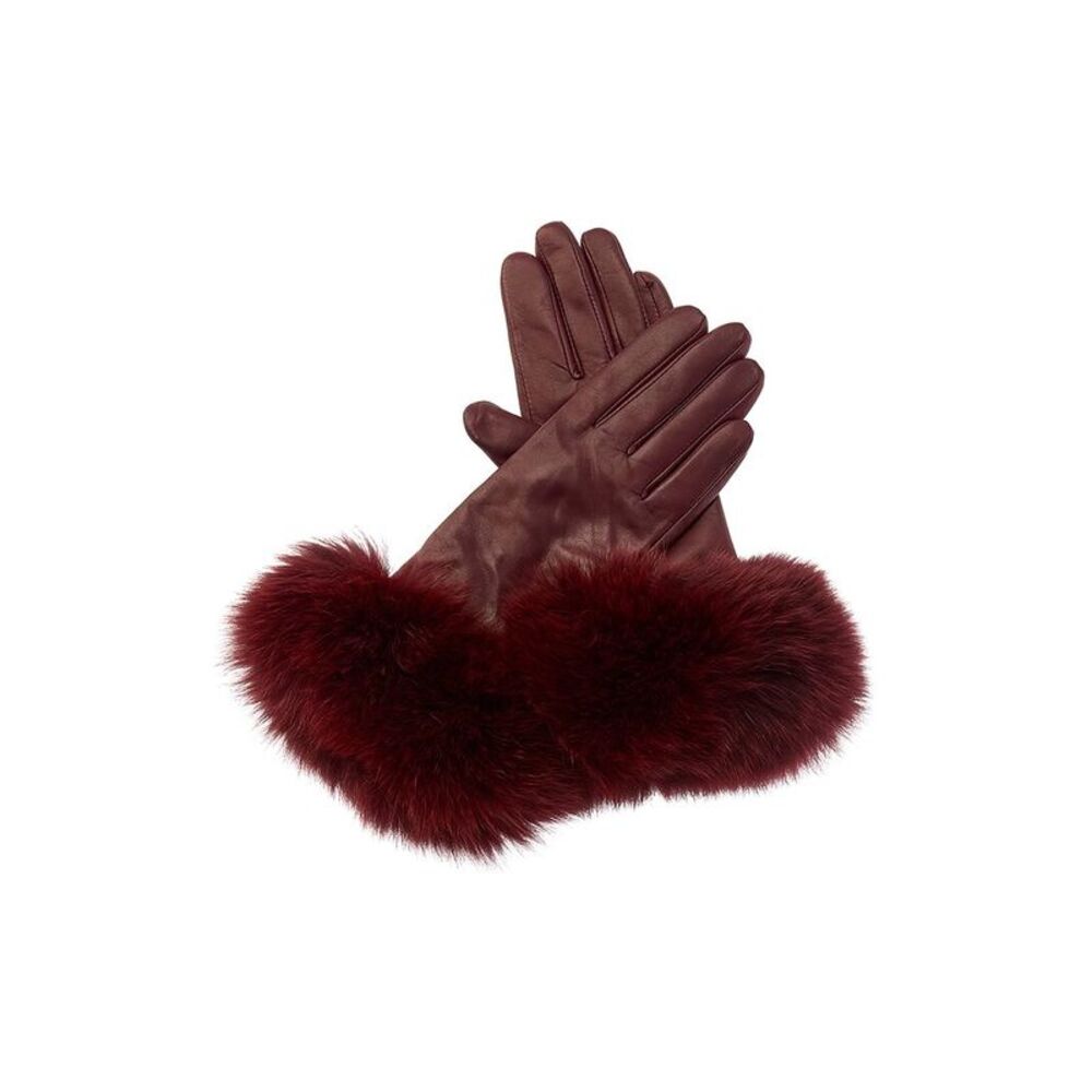 Sofiacashmere 2-Button Cashmere-Lined Leather Gloves, Red